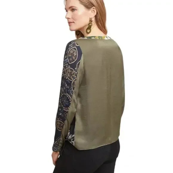 Anthropologie Tiny Mixed Media Blooms Tie Waist Women's Blouse Top Shirt Small - Picture 3 of 10